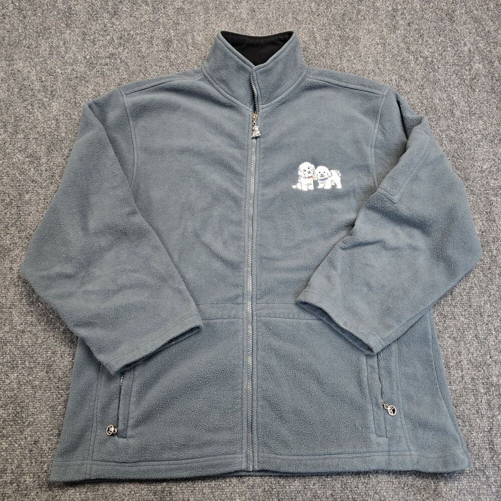 Vintage Danbury Y2K Women's Large Fleece Full Zip Jacket Embroidered Dogs